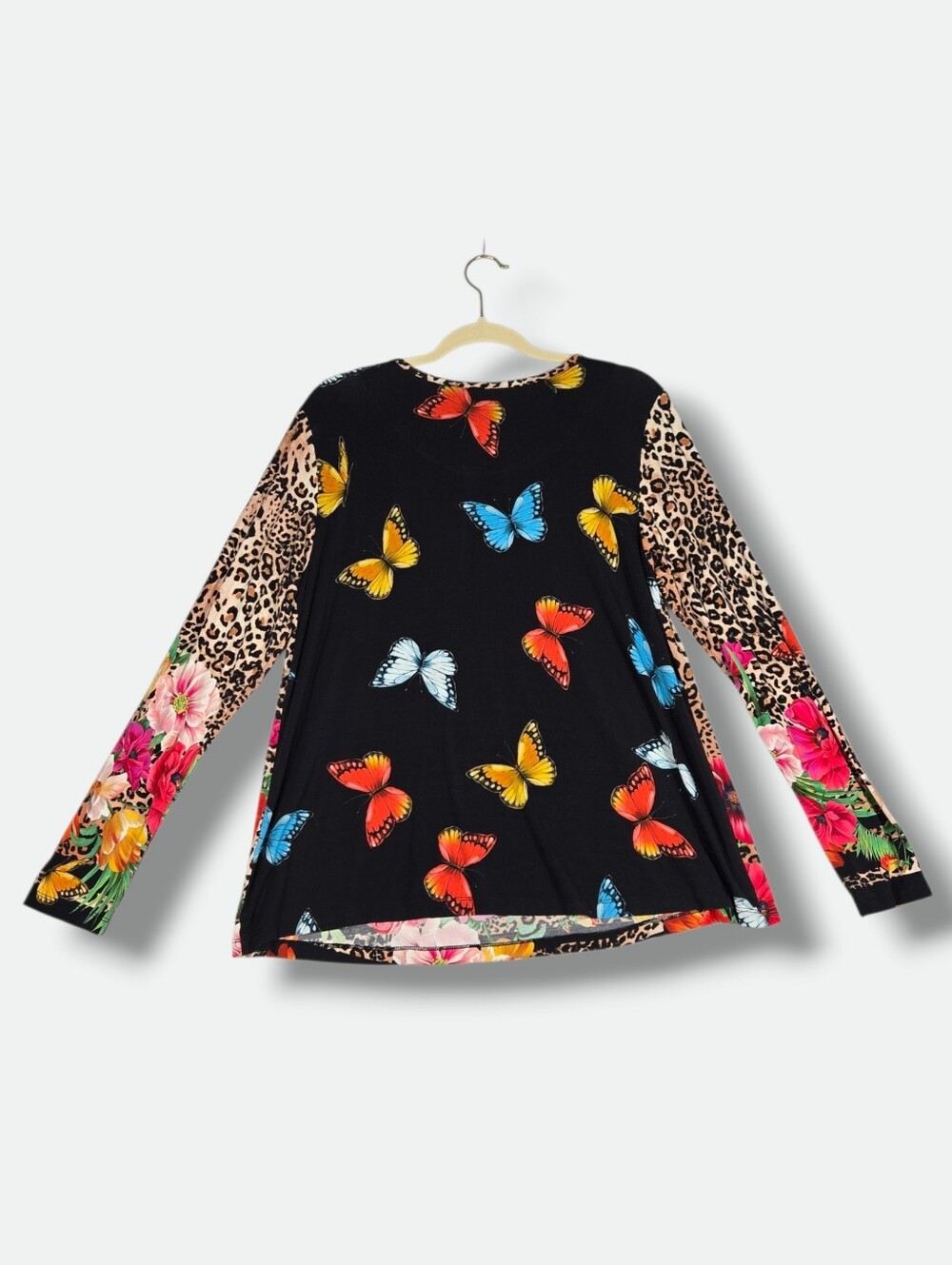 Johnny Was Knit Top Leopard Floral Butterfly Print Long Sleeve Size Medium - Picture 12 of 16
